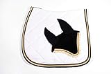 -Flycap mit Strasssteinen Dressur Schabracken-Set mit Fliegenhaube und Strass-Steinen WEIß-Gold