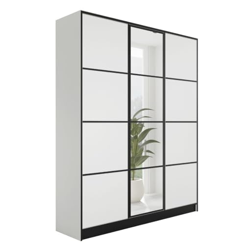 KIER FURNITURE Armoire 156,4x205x39 cm avec Miroir - Eden - Armoire de Rangement Dressing - Garde‑Robe Placard Penderie - Meuble de Rangement Vêtements -...