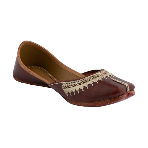 Image of KORAKARI Women's Traditional Ethnic Amber Punjabi Jutti, Leather Flat Comfortable Mojaris for Girls
