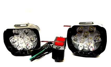 GLOWLIGHT UNIVERSAL Imported 9 LED Fog Light Waterproof Pod Driving Spot Head Lamp with Handlebar Switch for Bikes Cars and Motorcycle (10W, White Light, 2 PCS).