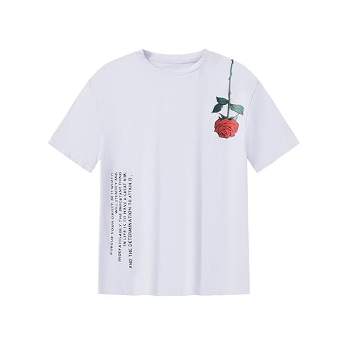 Boy's Graphic T Shirts Tees Floral Letter Short Sleeve Crew Neck T-Shirts Summer Tops White, 8 Years