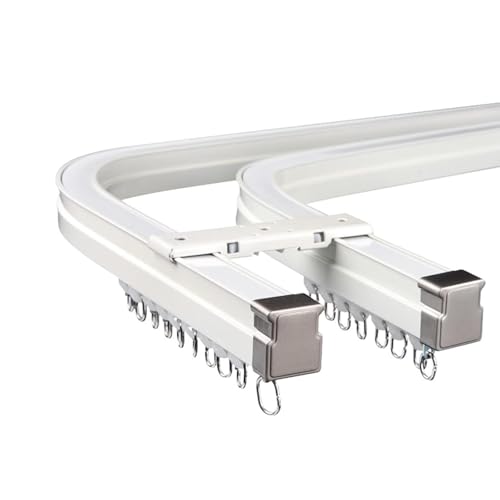 Heavy Duty Curtain Double Track Bendable, Curved Curtain Rails for Bay Window, Wall or Ceiling Mount Curtain Rod with Brackets, Pulleys, Screws(Wall Mount,3m (9.8ft))