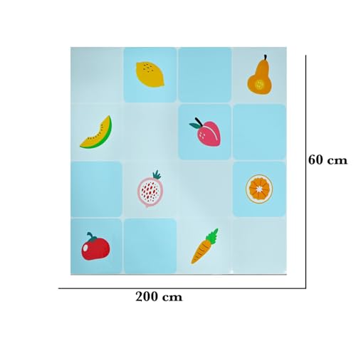 Image of SARVATRAY Self-Adhesive Wallpaper, Kitchen Stickers Oil Proof Heat Resistant, Wall Stickers for Kitchen, Wallpaper for Wall, Vinyl Sheet, Kitchen Wall 2 X 6.5 SQ FT (2 M Fruit Theme Blue WS)