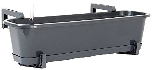 Preisvergleich Produktbild Wamat Blumenkasten + Wasserspeicher + Untersetzer + Halterungs-Set Blumentopf Balkonkasten 4 Größen 8 Farben Neu ! (80 cm, grau)