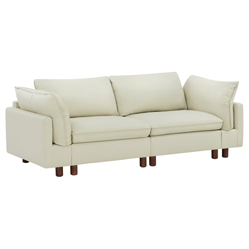Image of CHITA 92 inch Leather Super Large Sectional Couches for Living Room, Modular Sofa, Premium Genuine Leather Sofa, Down Filled, High Density Foam, Real Leather in Cream, 2 Seater Loveseat