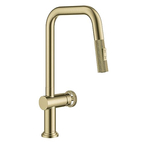 KRAUS Urbix Industrial Pull-Down Single Handle Kitchen Faucet in Brushed Gold, KPF-3126BG