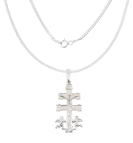 Only faith Collar Cruz de Caravaca, en plata de ley 925, para mujer, cadena italiana 45 cm