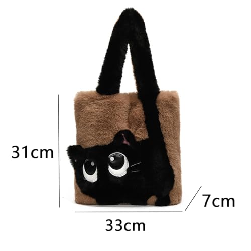 Women Fluffy Shoulder Bag Cute Cat Plush Bags Large Capacity Shopping Shoulder Bag, Autumn and Winter Underarm Bag2