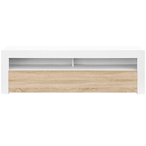 Comifort-AP84BS–Mueble-TV-Salon-Moderno-Mesa-Television-Colores-Blanco-BlancoRoble-Roble-Medidas-160x35x50-Cm-BlancoRoble