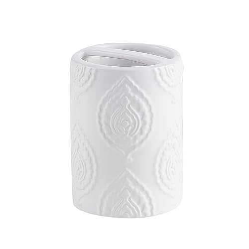 VCNY Home - Toothbrush Holder, Ceramic Countertop Accessories, Modern Home Decor (Carter Collection, White)