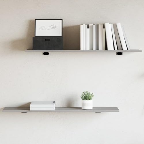 Homgoday Estantes Pared 4 uds Madera ingeniería Gris Sonoma 100x20x1,5cm, Baldas Pared Estable, Estante Pared Duradera para Dormitorio, Sala de Estar, Estudio, Oficina Hoga Decoración