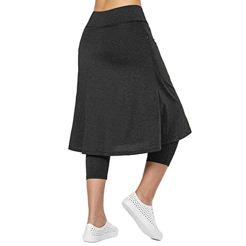 Women Knee Length Skirts With Leggings, Skirted Leggings Capris For Women Zipper Pockets(Black Charcoal M) #TOP1