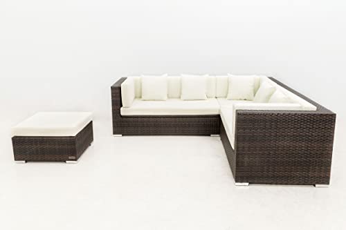 OUTFLEXX XXL Lounge Sofaset inkl. Hocker/Beistelltisch aus Polyrattan in braun marmoriert für 6 Personen, mit Polster… – Bild 4