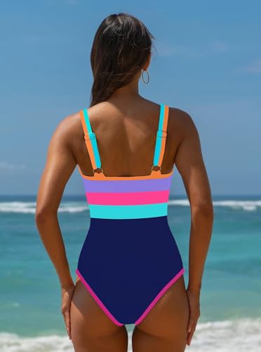 Image of popvil Women's One Piece Swimsuits Tummy Control -Slimming Bathing Suit Modest Neon Sport Swimwear 2026
