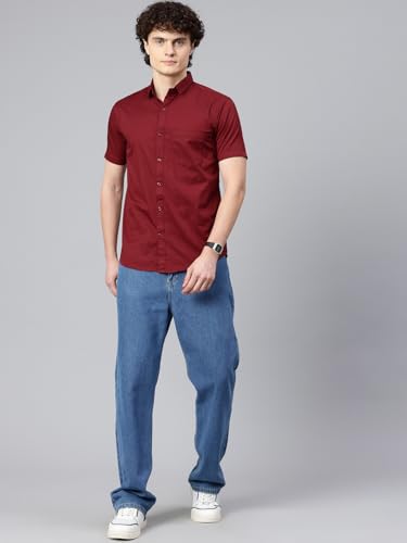 Image of Majestic Man Slim Fit Pure Cotton Half Sleeve Solid Casual Shirt