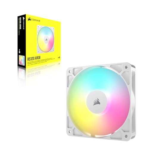 CORSAIR RS120 ARGB 120mm Ventilateur PWM – Connexion Daisy-Chain – Faible Bruit – Roulement à Dôme Magnétique – Paquet Unique – Blanc