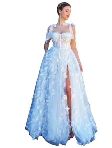 GARDOM 3D Butterfly Tulle Corset Prom Dresses for Teens Formal Fairy Ball Gowns Spaghetti Straps Evening Gown with Slit