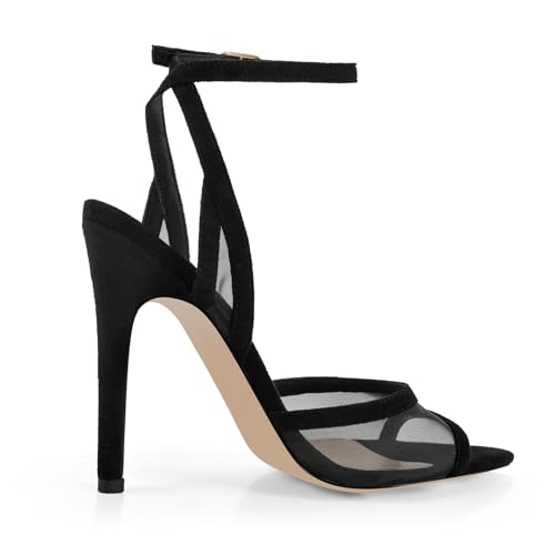 Women's Heeled Sandals Mesh Stiletto Pointed Toe Open Toe Ankle Buckle Strap Slingback High Heel Sandals Summer Dress Shoes2