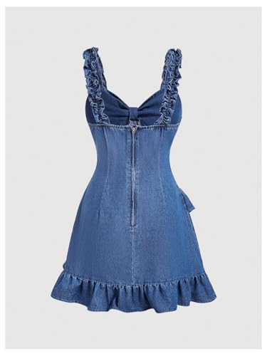 WDIRARA Women's Tie Front Ruffle Denim Cami Dress Frill Trim Sleeveless Short Dress2