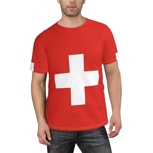 ZQYTGFDC Swiss Flag T-shirt à manches courtes pour homme, évacuation de l'humidité, tailles S-3XL, Noir/blanc, XL