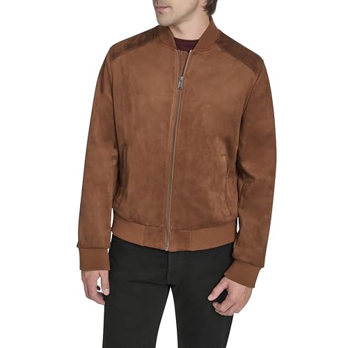Image of Cole Haan Men's Rib Knit Collar Fully Lined Faux Suede Jacket