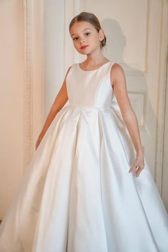 Satin Flower Girl Dresses for Wedding with Bow Pageant Dress Girls Birthday Prom Ball Gown3