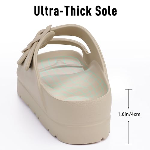 Goosecret Women'S Platform Sandals With Arch Support Chunky Lightweight Foam Slip On Slides Comfortable Summer Beach Sandals With Adjustable Buckle Nude thumb #5