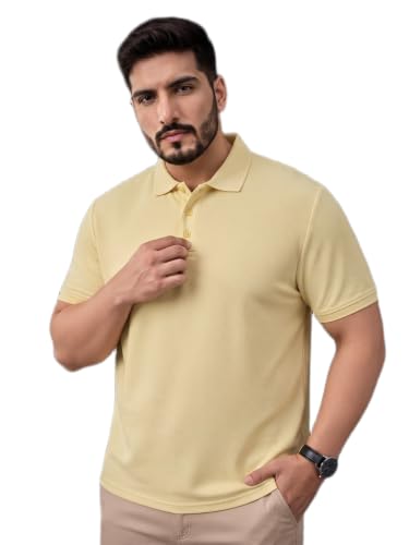 Image of MAYKR Men's Yellow Solid Collar Neck Casual Wear T-Shirt