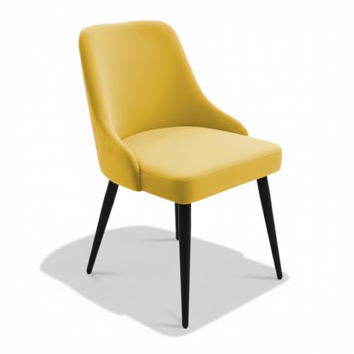 Image of Finch Fox Taskpro Modern Unique Velvet Upholstered Seating Living Room Dining Chair with Black Metal Legs in Yellow Color (Set of 6)