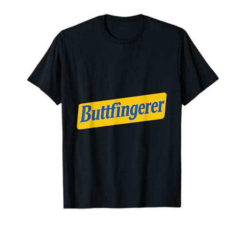 Buttfingerer Parodie Humour Rétro Bleu Jaune Logo Mème T-Shirt
