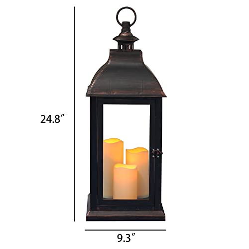 Image of 1Pack Decorative Lantern 24.80 inch H with Dancing Flame LED Timer Candle,ON /Off /Timer LED Candle with 6hours,Hanging Lantern for Outdoor Garden / Indoor Use.