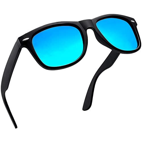 Joopin Unisex Sunglasses Polarized UV Protection, Trendy Square Shades for Men Women, Retro Designer Sun Glasses Driving Fishing Working Vintage Shady Rays Sunnies (Blue Mirrored Lens)