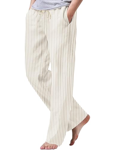 iWoo Linen Pants Men Casual 2025 Summer Beach Elastic Drawstring Waist Yoga Pants Travel Baggy Work Pant Pajama