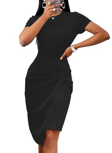 Women's Long Sleeve Wedding Guest Dress 2025 Sexy V Neck Wrap Ruched Bodycon Party Work Midi Dresses