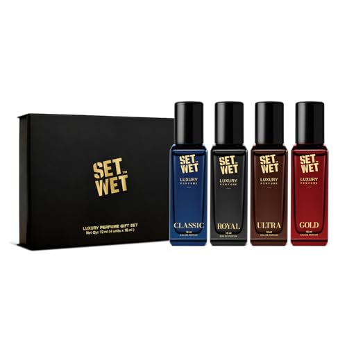 Set Wet Luxury Perfume Gift Set | Perfume for Man | 4x18ml | Gifts for Men | Woody, Amber, Musk Premium Fragrance Scent Set Wet Luxury Perfume Gift Se