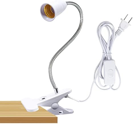 Clamp Light Socket,Clip Desk Lamp Socket,Clip Bulb Desk Lamp,Desk Light Adapter with Flexible Gooseneck,Clip on Light Socket with on/Off Switch,E26/E27 Clamp Light Bulb Stand (1PC)