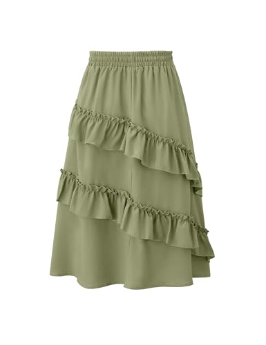 Image of Girls High Waisted Ruffle Maxi Skirt Soft Cotton Long Skirts with Elastic Waistband for Kid Girl 3-12 Years