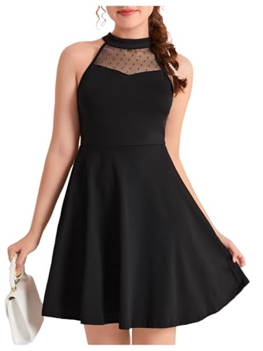 SHENHE Girl's Halter Neck Sleeveless Mesh A Line Flared Flowy Elegant Short Party Dress