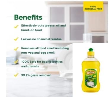 Image of Toilox Dish Wash Liquid 500ml - Pack of 2 (2 X 500ml) | Tough on Grease, Gentle on Hands