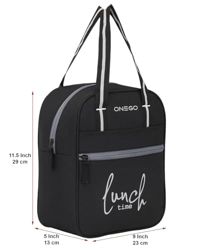 Image of Durable & Lightweight Lunch Bag | Trendy Water-Resistant Tiffin Bag & Meal Holder for Office, School, Travel & Picnic, Stylish, Insulated Design for Men, Women & Kids (Black)