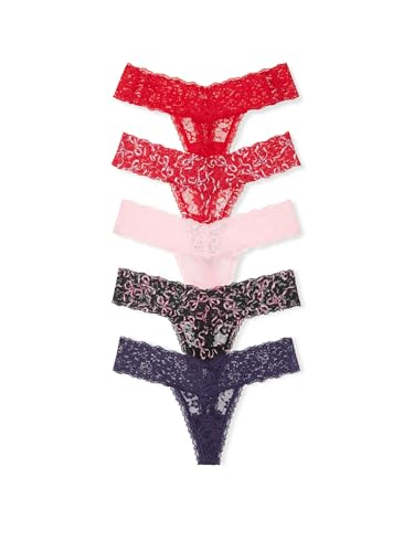 Victoria's Secret Tanga de encaje para mujer, bragas para mujer, paquete múltiple, Mezcla de lazos, Large