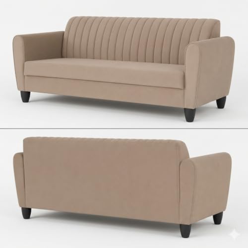 Image of 5 Seater Premium Luster 3-1-1 Sofa Set | Velvet Suede Fabric | 5 Colors and Golden Legs (Beige, 3+1+1) Modern Living Room Furniture Stylish Look + Durable Build
