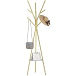 HOME BI Coat Rack Stand, Entryway Standing Coat Tree,Hat Stand Coat Hanger with 9 Hooks for Holding Jacket, Handbag, Clothes, Hats, and Scarves, Gold