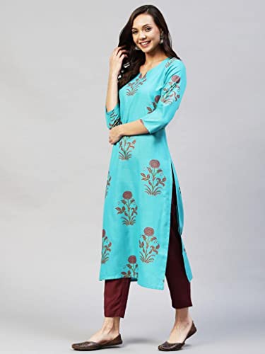 Image of ANNI DESIGNER Women's Cotton Blend Printed Straight Kurta with Pant (Team)