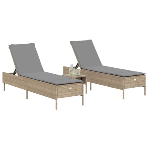 Chaise à dîner extérieur résine tressée beige avec coussins - 3