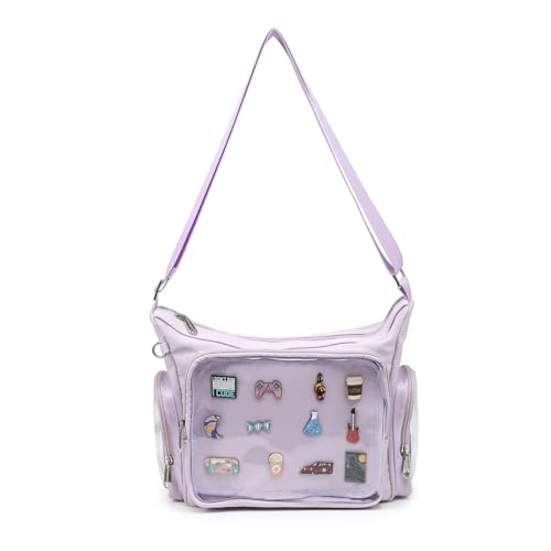 Image of Canvas Ita Bag Crossbody Shoulder Bag Kawaii Purses and Handbags with Anime Pins Display Medium