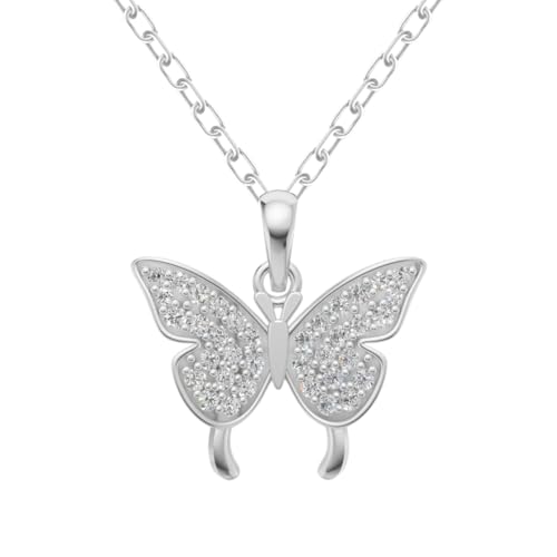 Image of Zarkan 925 Sterling Silver Butterfly Pendant with chain ring Jewellery Set | Rhodium Plated,American diamond | Gift for Women & Girls