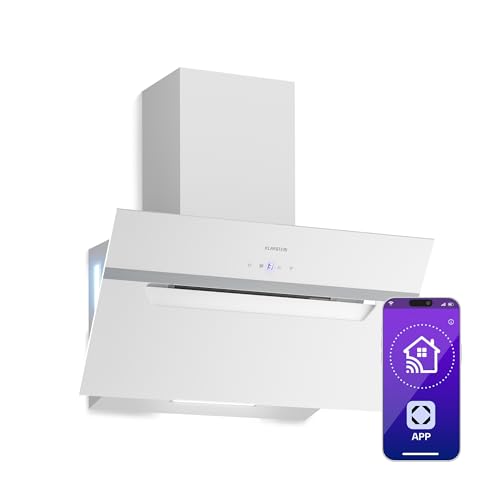 Klarstein BigBite Hotte Aspirante 60 cm - Hotte Décorative Inclinée, 417 m³/h, A+++, LED, 3 Vitesses & Boost, Filtre Charbon, Tactile, Recyclage ou...