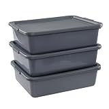 Lesbin 3-Pack 13 L Plastic Commercial Tote Box with Lid, Bus Tubs/Bus Box, Gray