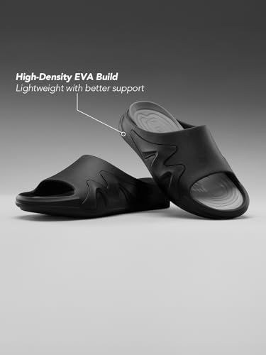Image of The Souled Store Slides 2.0: Men and Boys Slip On Sliders Streetwear High Density EVA Cushioned EVA Sole Durable Outsole Slip On Construction Lightweight and Arch Support